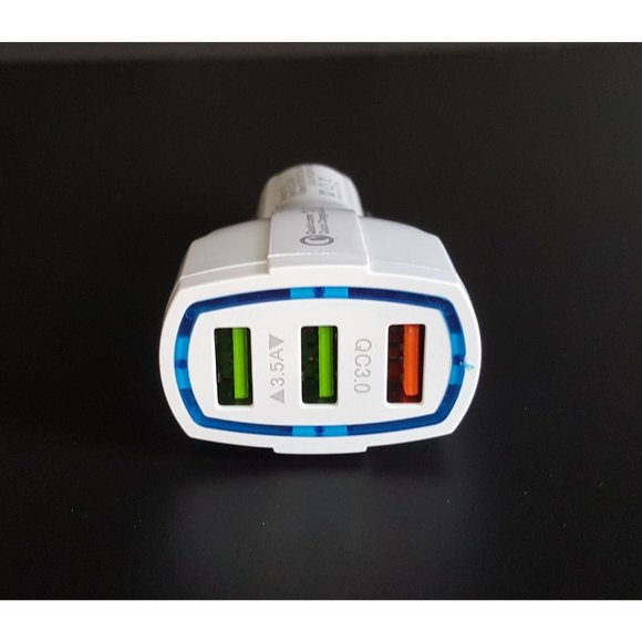 3 LED Port Car Charger for iPhone, Samsung and other devices - White